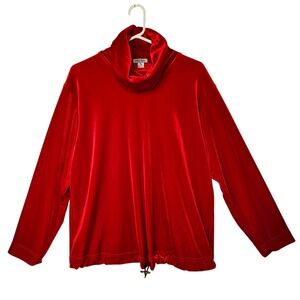 DEMOCRACY WEEKEND Red Velvet Cowl‎ Neck Long Sleeve Athleisure Top Small Holiday